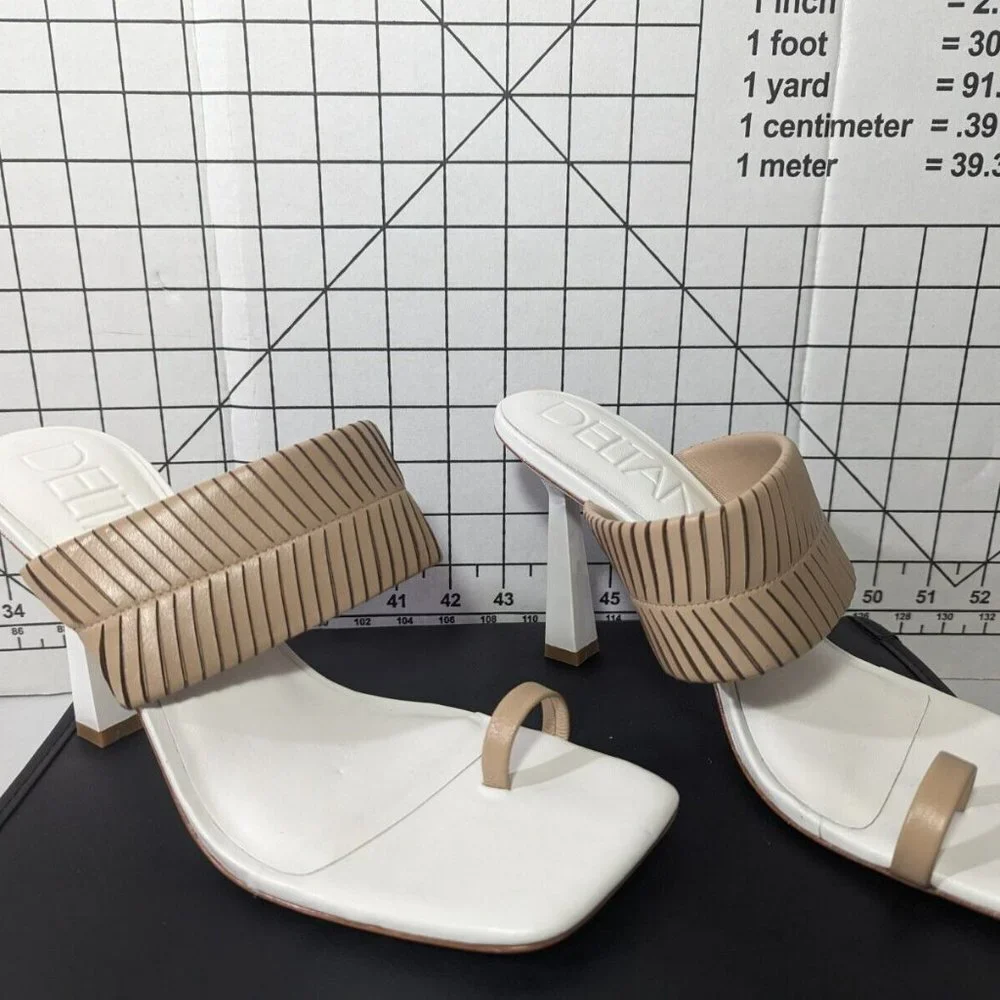 Neutral Beige Strappy Square-Toe Mid-Heel Sandals